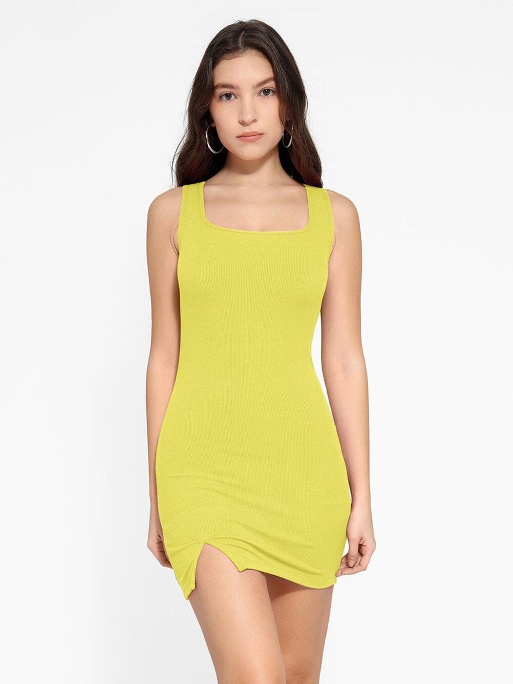 Popilush Modal Shapewear Tummy Control Lift Yellow Mini Tank Dress NWT Small